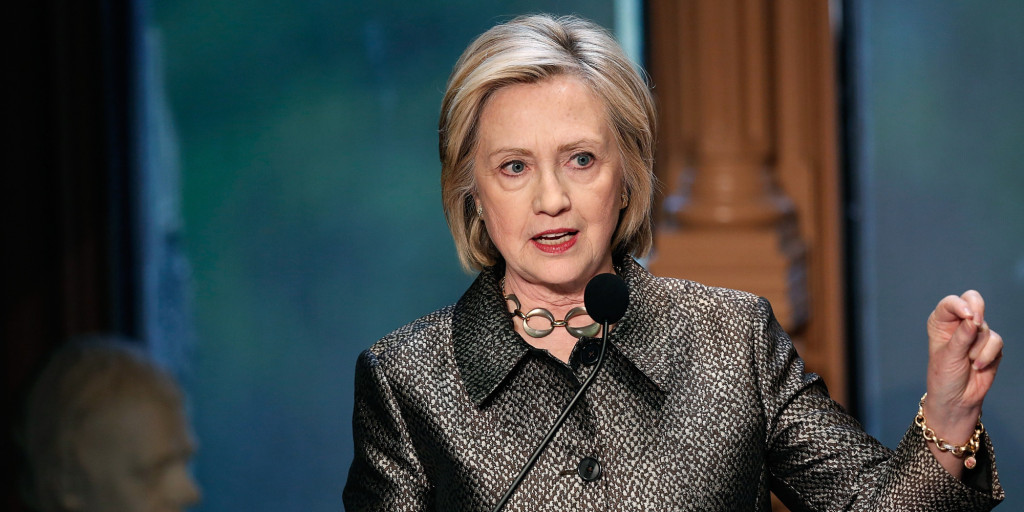 WASHINGTON, DC - APRIL 22:  Democratic presidential candidate and former U.S. Secretary of State Hillary Clinton delivers remarks at the Hillary Rodham Clinton Awards for Advancing Women in Peace and Security at Georgetown University April 22, 2015 in Washington, DC. The awards were given to former United Nations Envoy for Afghanistan Staffan de Mistura, and Dr. Miriam Coronel-Ferrer, who served as the Chief Negotiator of the Philippines Government in the Mindanao Peace Talks.  (Photo by Win McNamee/Getty Images)