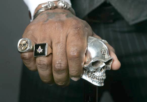 LOS ANGELES Ca. - May 07, 2008: as photographed in the photo studio at the LA Times in Los Angeles, Thursday, May 08, 2008. Freemasons in Southern California are getting younger and more hip. This is Zulu who will be the Worshipful Master of a Masonic lodges that has seen a boom in interest among younger men.   Detail of Zulu's ring.