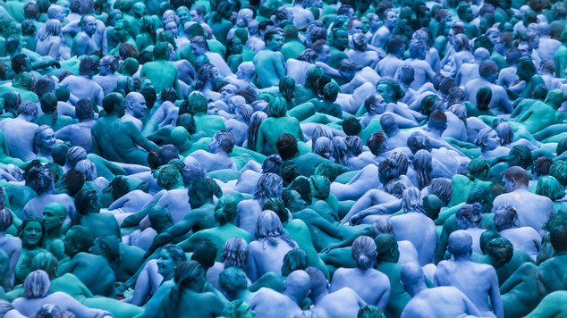 People take part in an installation titled Sea of Hull by artist Spencer Tunick