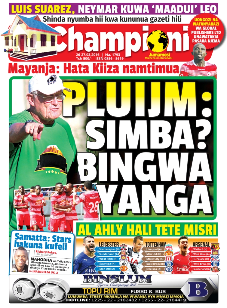 Magazeti ya Global leo Jumamosi - Global Publishers