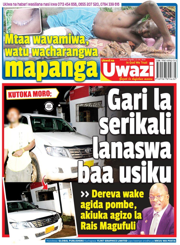 Gari la Serikali lanaswa baa usiku.. Soma Gazeti la Uwazi