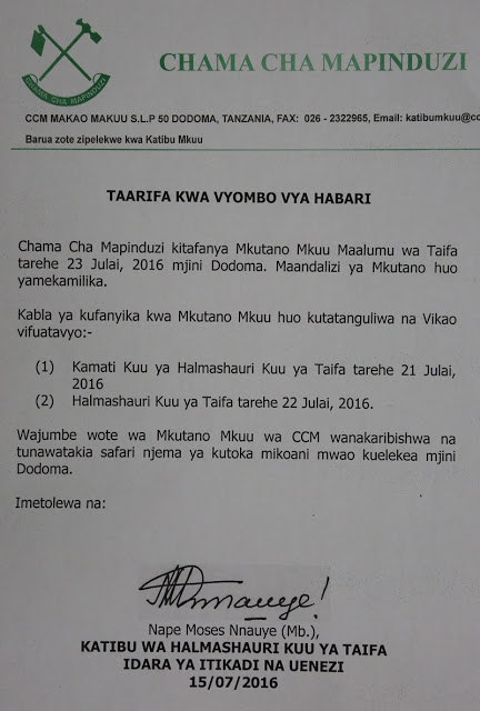 Maandalizi Mkutano Mkuu Maalum wa CCM Yaiva - Global Publishers