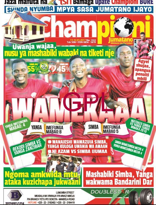 Magazeti Yote ya Tanzania leo Jumatano, Jan. 11, 2017 - Global Publishers