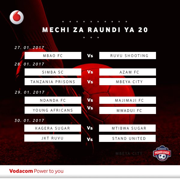 Ratiba: VPL 2016 Mzunguko wa Pili, Raundi ya 20 - Global Publishers