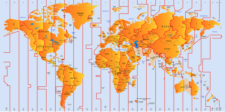 World Map Of Time Zones Printable