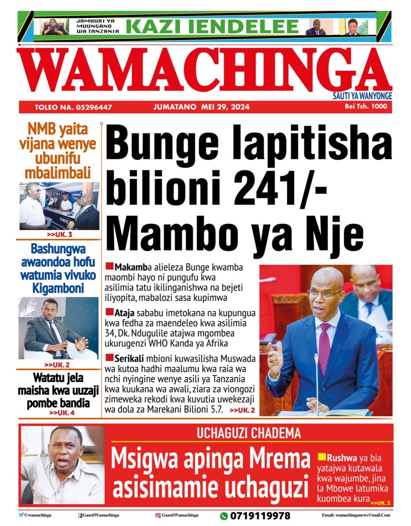 Habari kubwa za Magazeti ya Tanzania leo Mei 29,2024 - Global Publishers