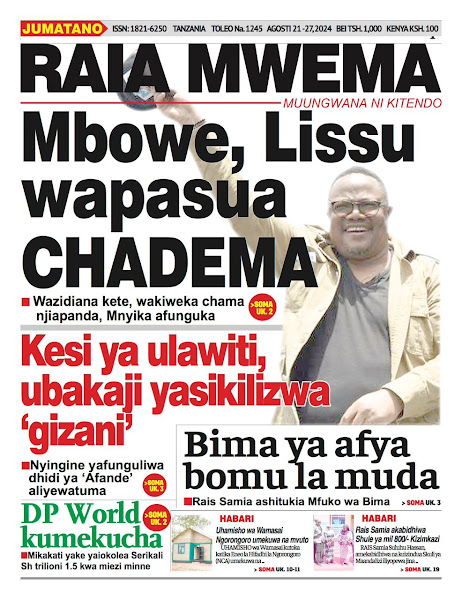 Kurasa za Magazeti ya leo Agosti 21, 2024 - Global Publishers