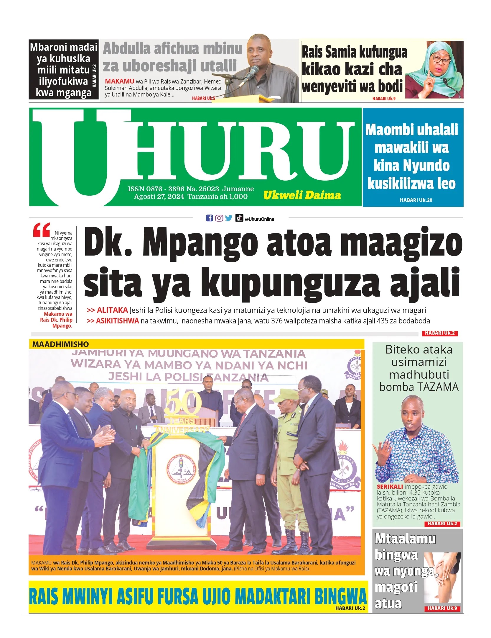 Habari kubwa za Magazeti ya Tanzania leo Agosti 27, 2024