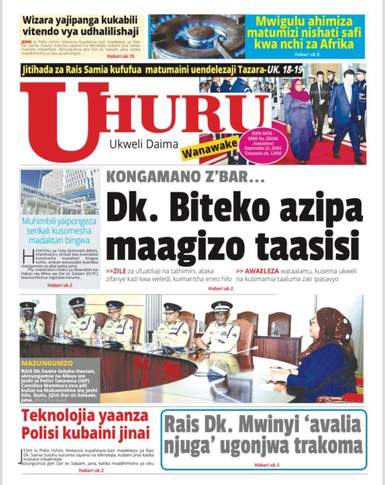 Habari kubwa za Magazeti ya Tanzania leo Septemba 21, 2024