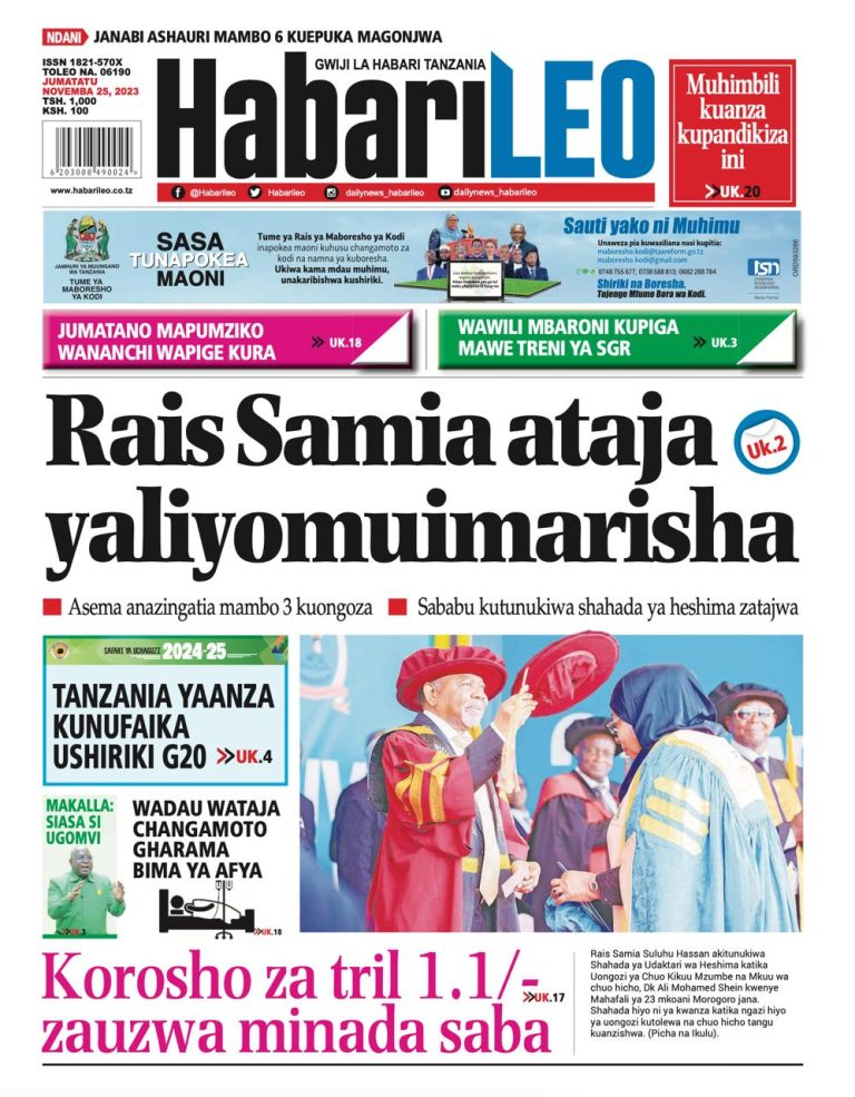 Habari kubwa za Magazeti ya Tanzania leo Novemba 25, 2024
