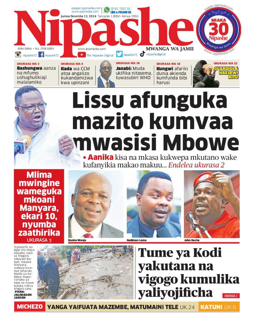 Habari kubwa za Magazeti ya Tanzania leo Desemba 13,2024