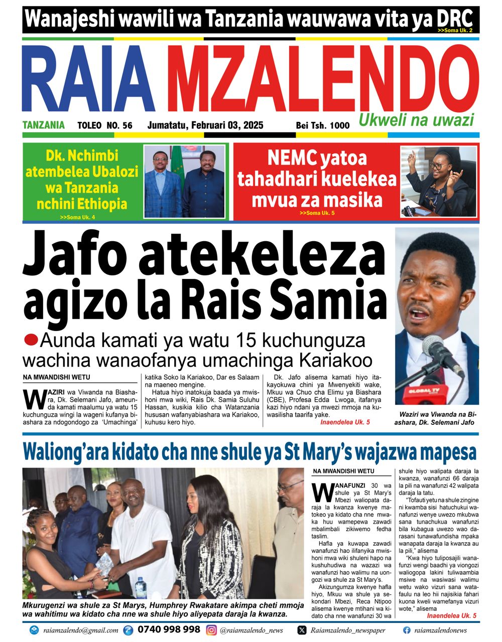 Habari kubwa za Magazeti ya Tanzania leo Februari 3, 2025