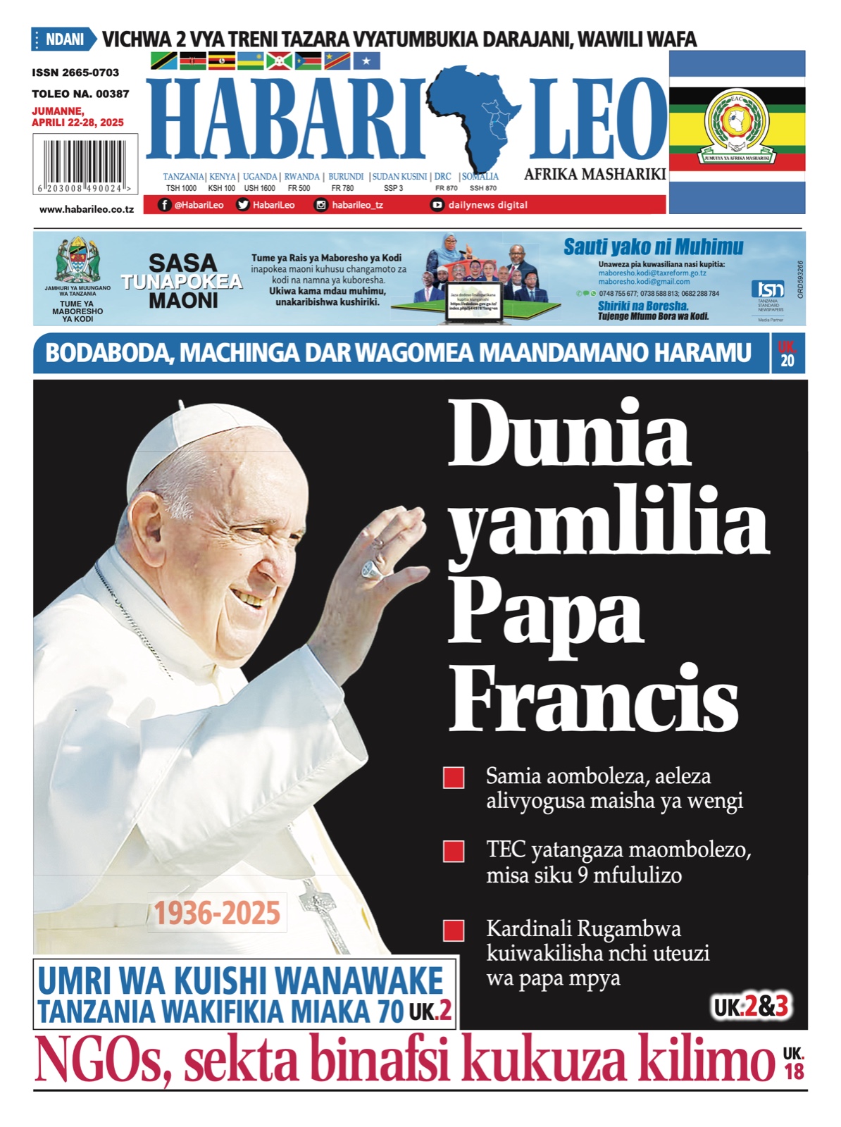 Habari kubwa za Magazeti ya Tanzania leo Aprili 22, 2025 - Global Publishers