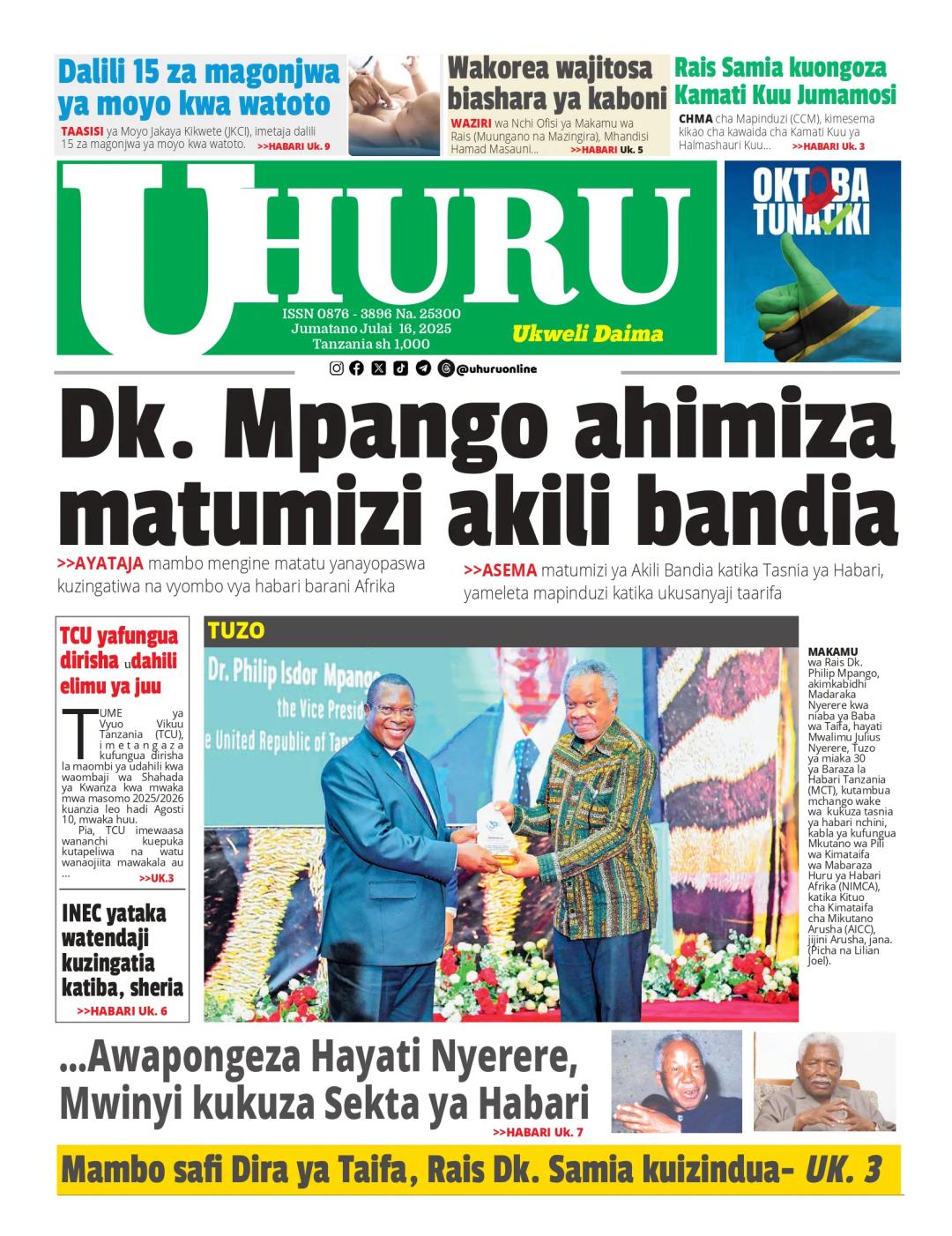 Habari kubwa za Magazeti ya Tanzania leo Julai 16, 2025 - Global Publishers