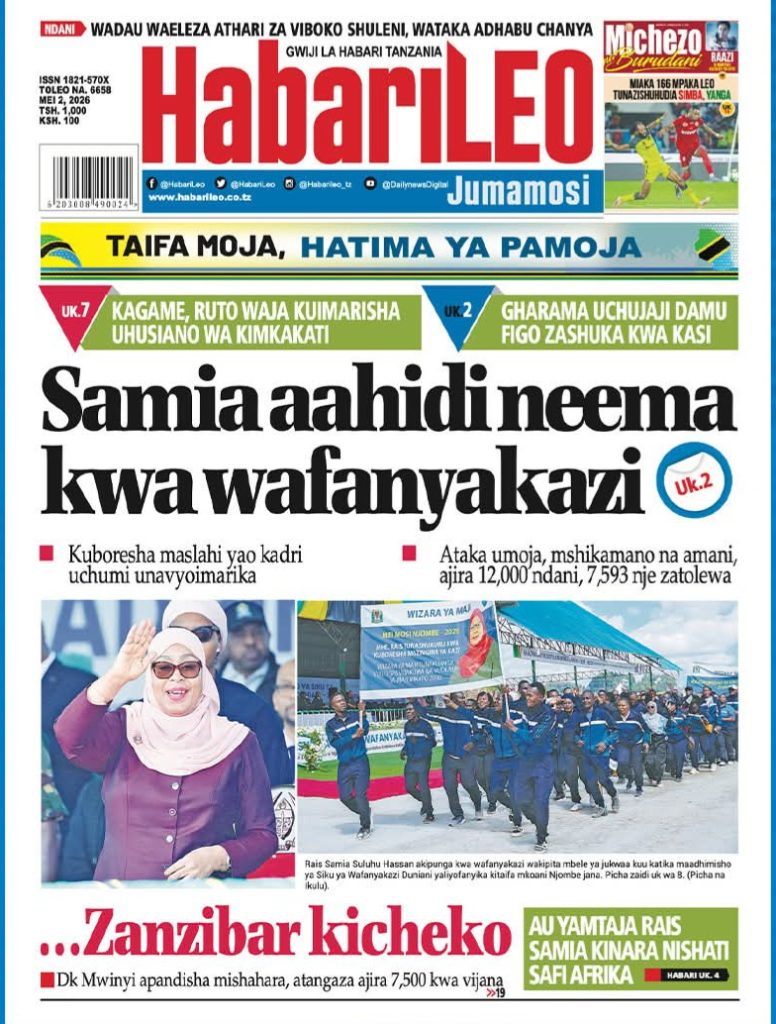 Habari kubwa za Magazeti ya Tanzania leo Mei 2, 2026