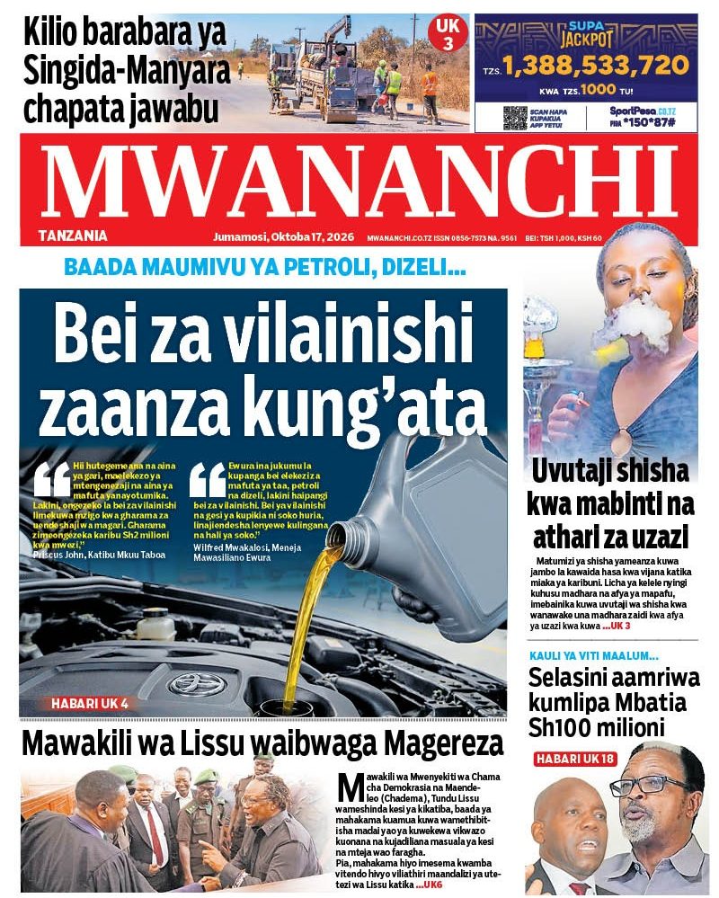 Habari kubwa za Magazeti ya Tanzania leo Oktoba 17, 2026